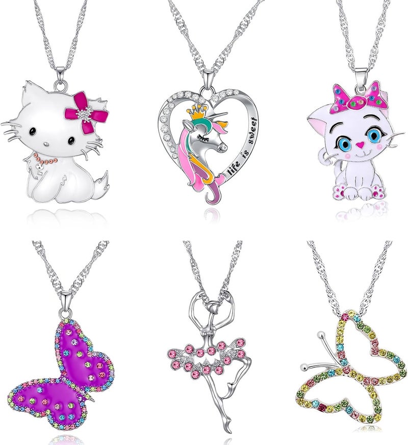 SYNLIN Cute Necklaces for Teen Girls - Adorable Pastel Crystal Necklace for Little Girls - Unicorn and Fairy Gifts - Dainty Necklace Birthday Gift Pack (3/6 Pcs) - Image 1